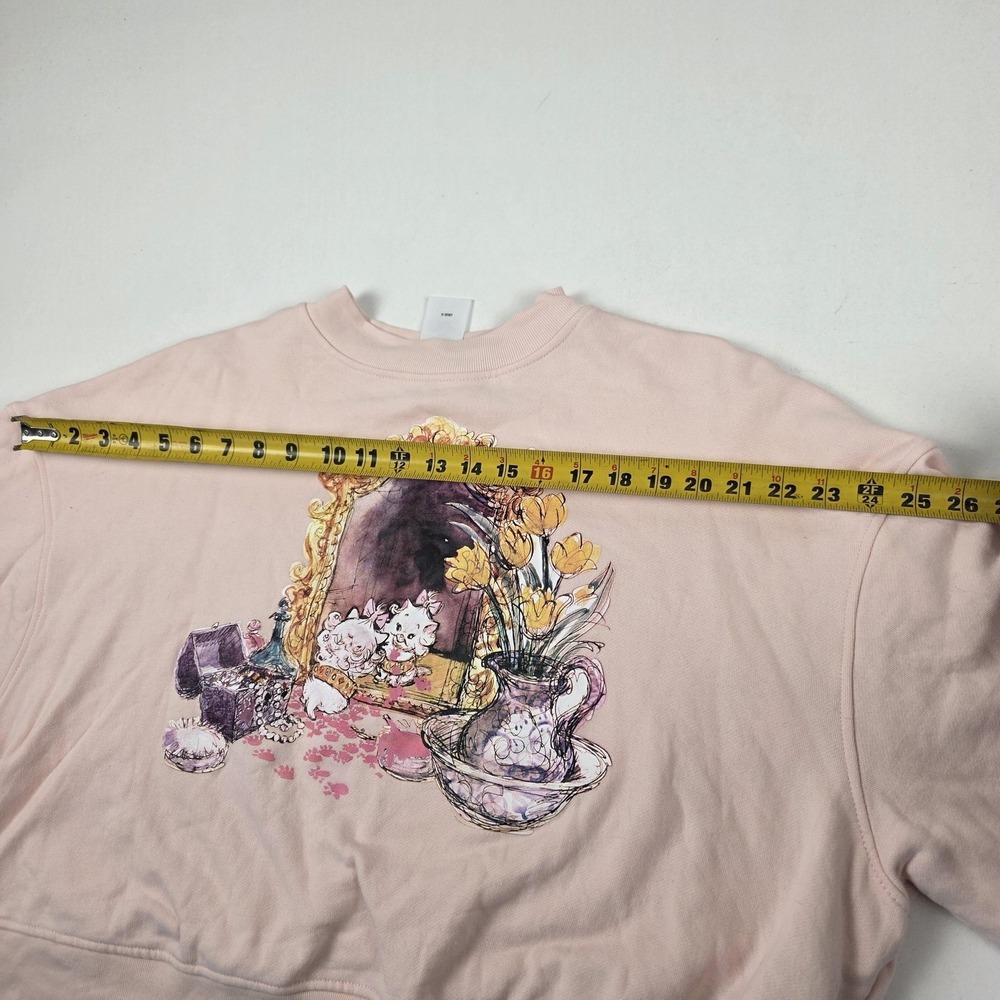 Disney Sweatshirt Womens 1X Pink Cat Mirror Floral Graphic Fleece Pullover - Picture 12 of 16